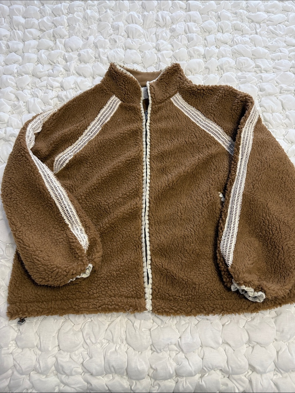 Altar’d State Brown Faux Sherpa Jacket with Contrast Trim